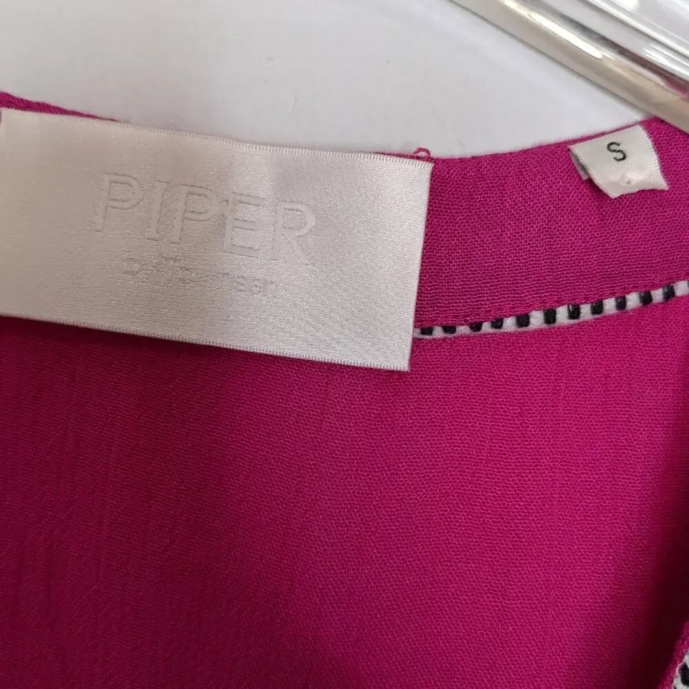 Piper by Townsen Bright Pink Beach Coverup Short Sleeve Lace Up Size S